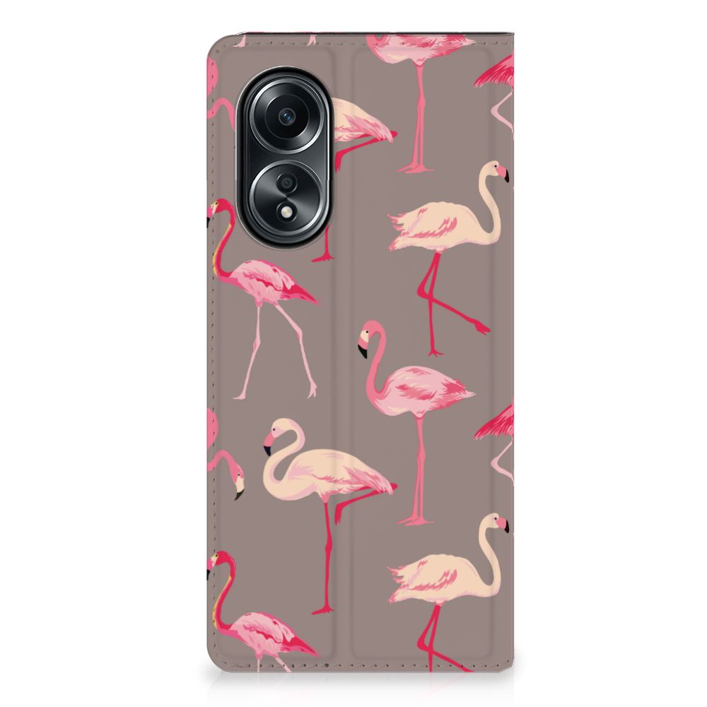 OPPO A58 4G Hoesje maken Flamingo met rode flamingo's op een stijlvolle achtergrond voor bescherming en uitstraling.