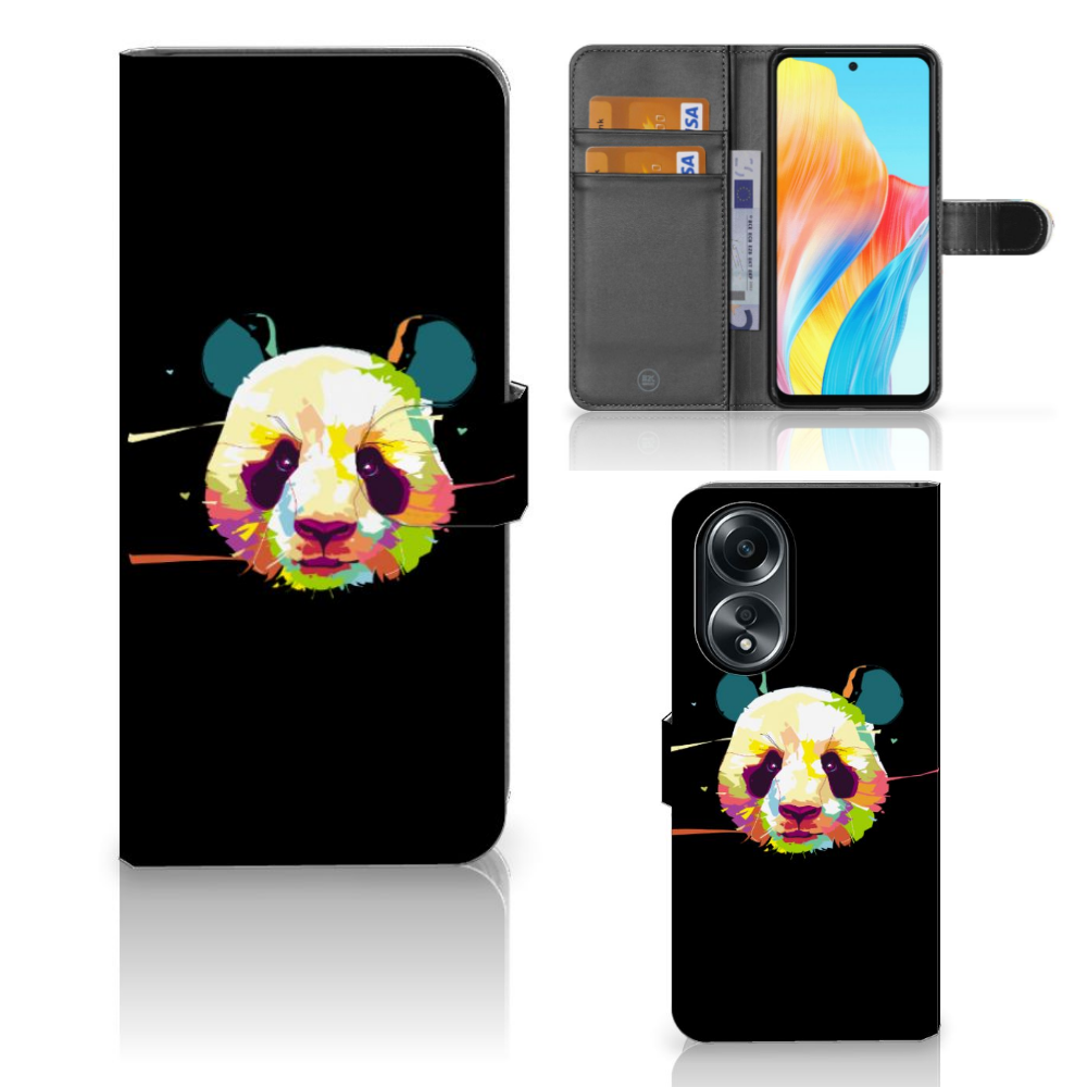 OPPO A58 4G Leuk Hoesje Panda Color met kleurrijke panda en binnenvakjes voor pasjes 📱
