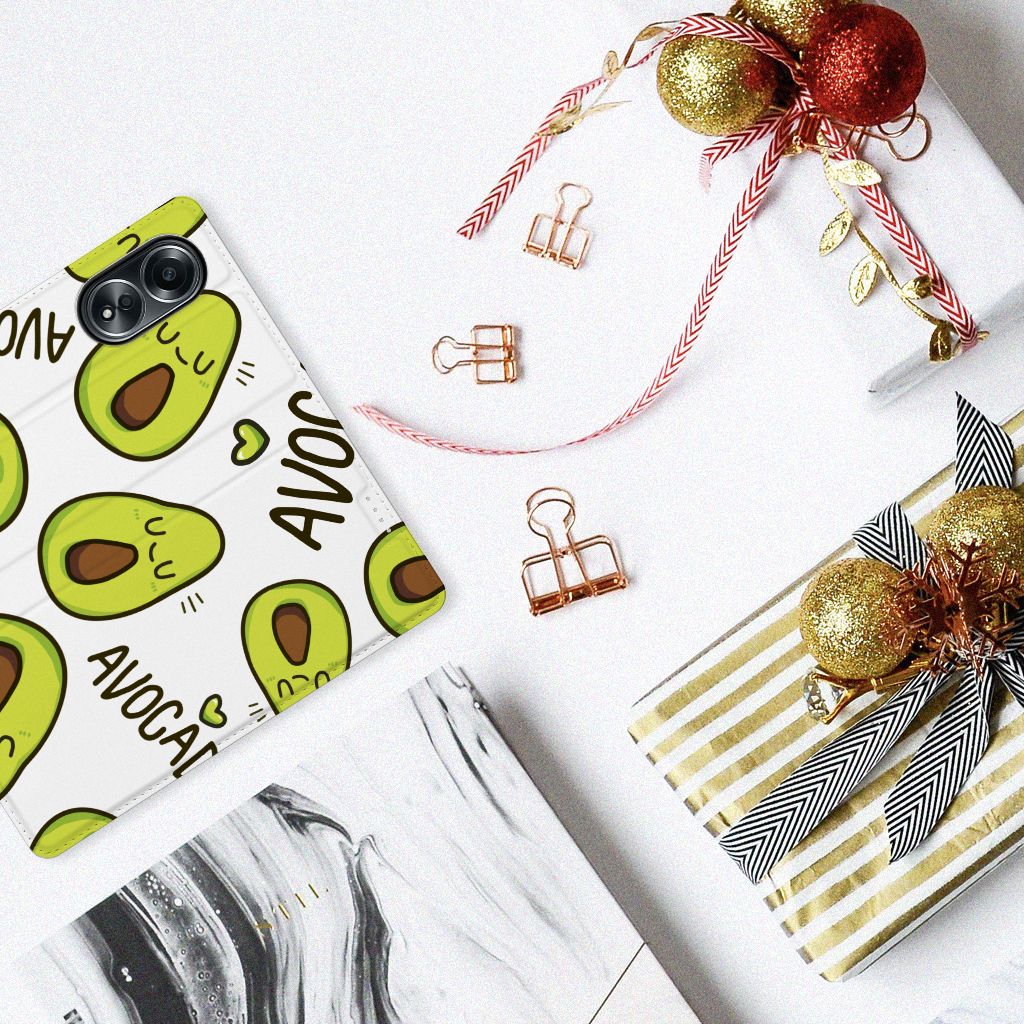 OPPO A58 4G Magnet Case Avocado Singing avocado design bovenaanzicht