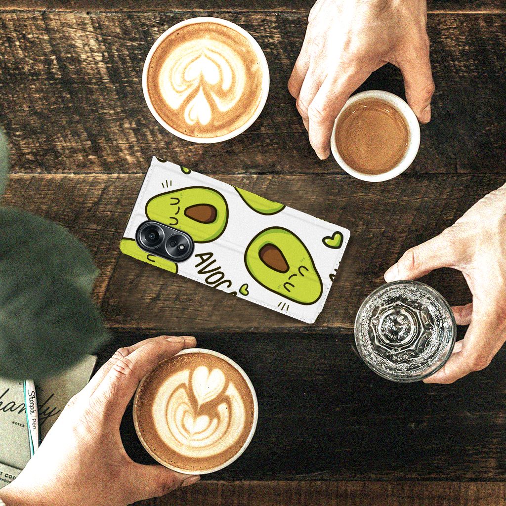 OPPO A58 4G Magnet Case Avocado Singing smartphonehoesje avocado koffie
