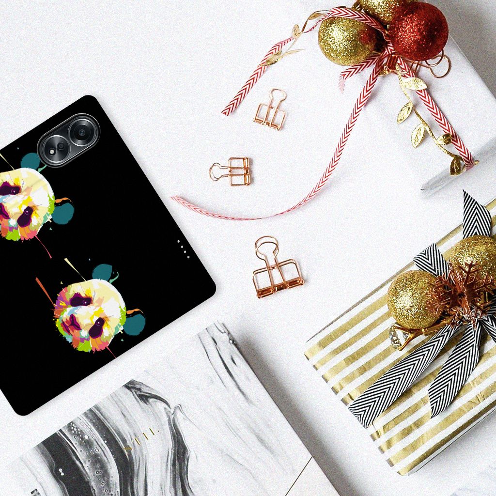 OPPO A58 4G Magnet Case Panda Color telefoonhoesje panda ontwerp bovenaanzicht