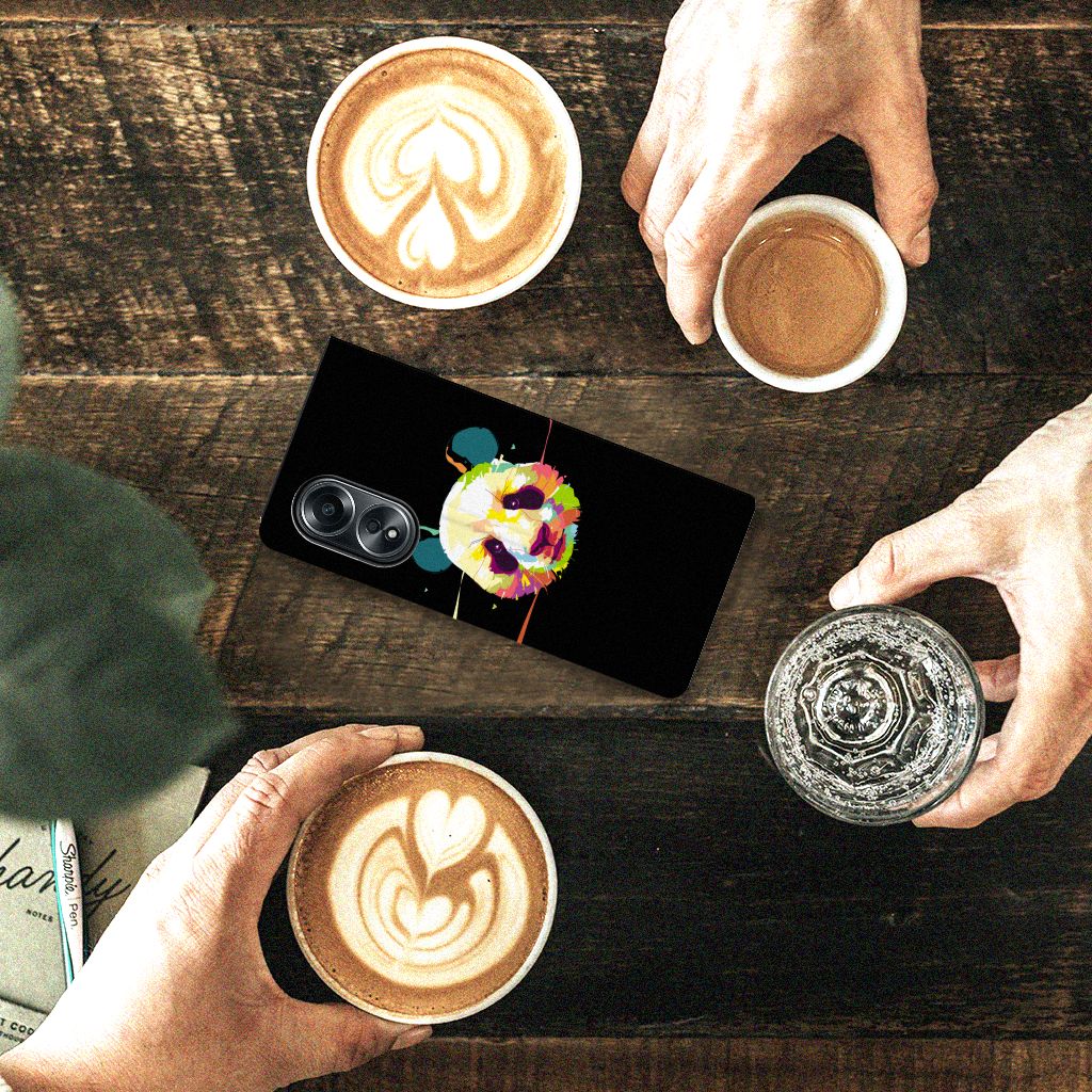 OPPO A58 4G Magnet Case Panda Color bovenaanzicht koffie