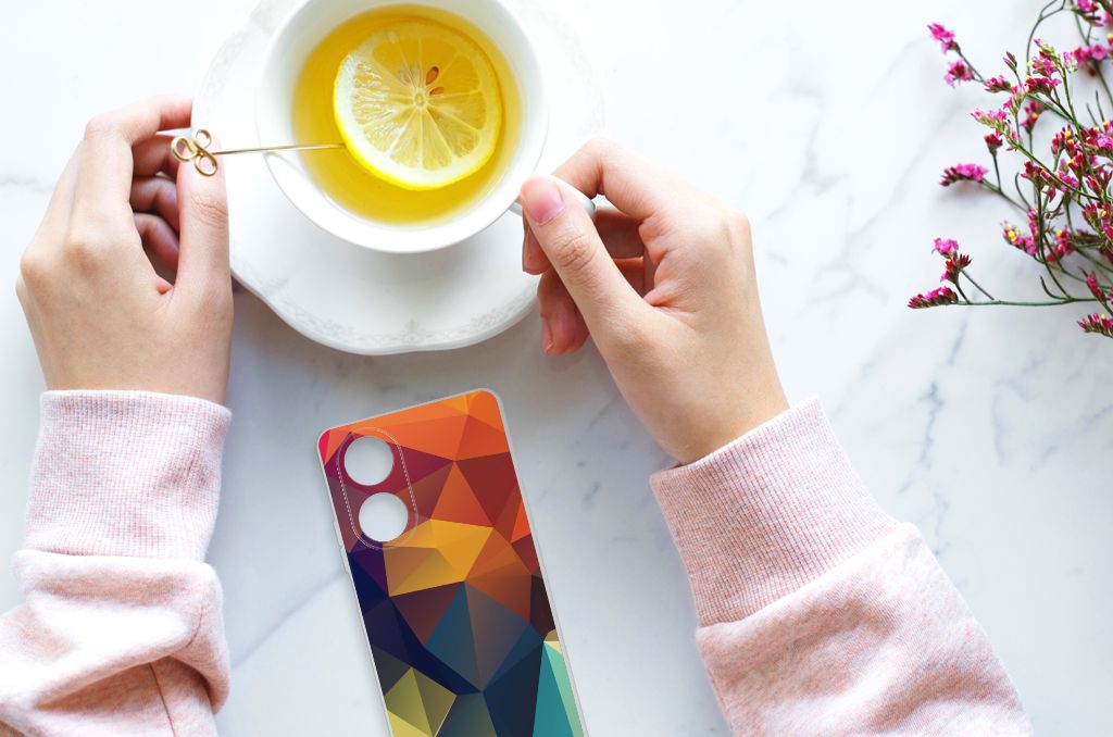 OPPO A58 4G TPU Hoesje Polygon Color kleurrijk design hand aanzicht