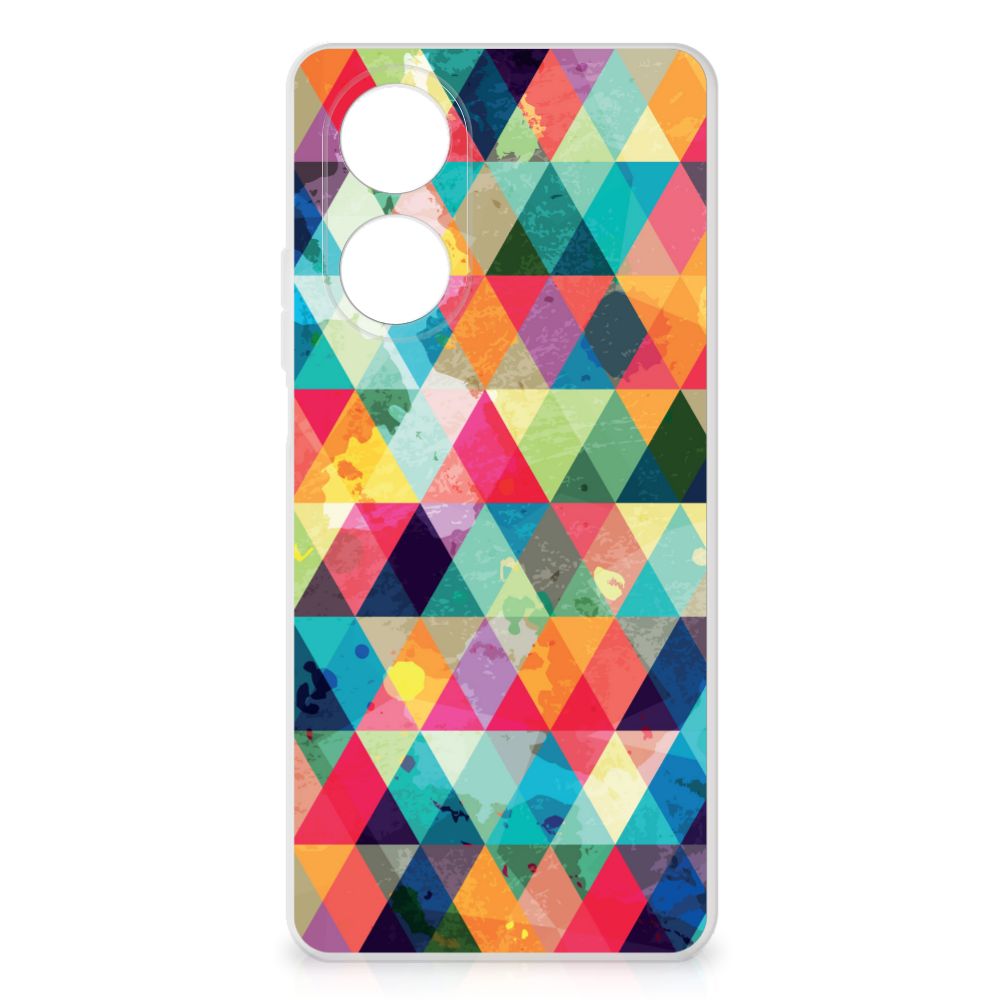 OPPO A58 4G TPU bumper Geruit kleurrijk driehoekjes design achterkant