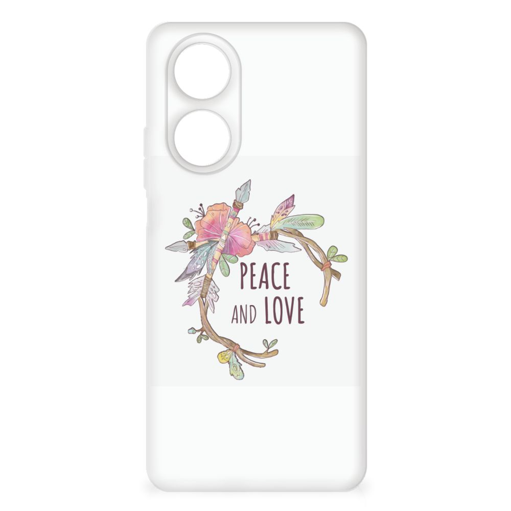 OPPO A58 4G Telefoonhoesje met Naam Boho Text telefoonhoesje design Peace and Love voorzijde