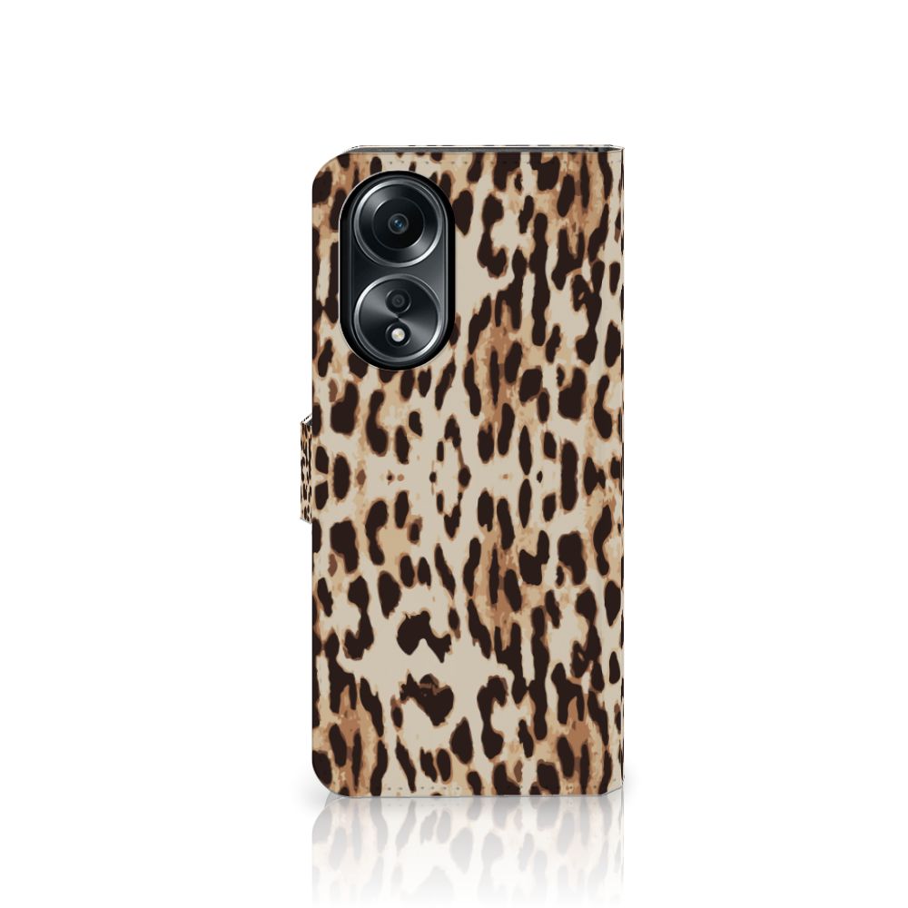 OPPO A58 4G Telefoonhoesje met Pasjes Leopard hoesje panterprint aanzicht