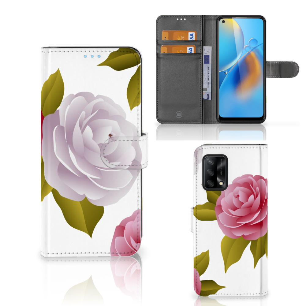 OPPO A74 4G Hoesje Roses telefoonhoesje roses aanzicht