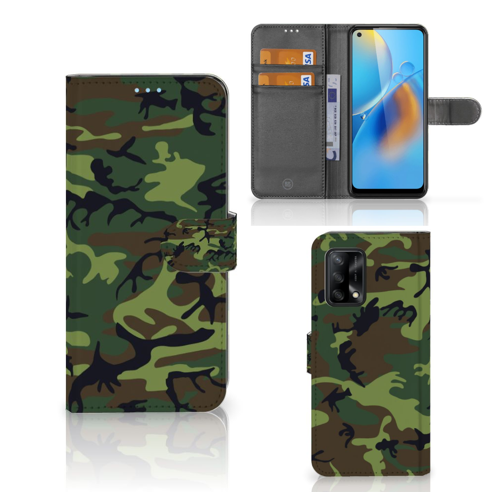 OPPO A74 4G Telefoon Hoesje Army Dark telefoonhoesje camouflage aanzicht