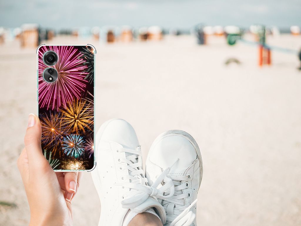OPPO A78 4G Anti Shock Bumper Case Vuurwerk telefoonhoesje vuurwerk ontwerp hand strand
