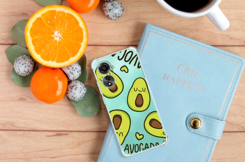 OPPO A78 4G Stevig Bumper Hoesje Avocado Singing achterkant afbeelding met citrusvruchten notitieboek