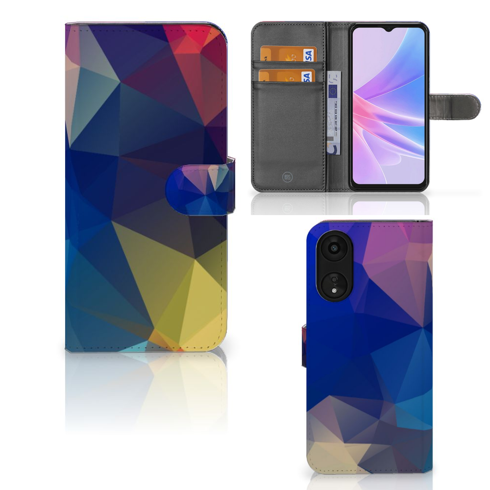 OPPO A78 5G | A58 5G Book Case Polygon Dark met abstracte polygonen en ruimte voor 3 pasjes 🎨