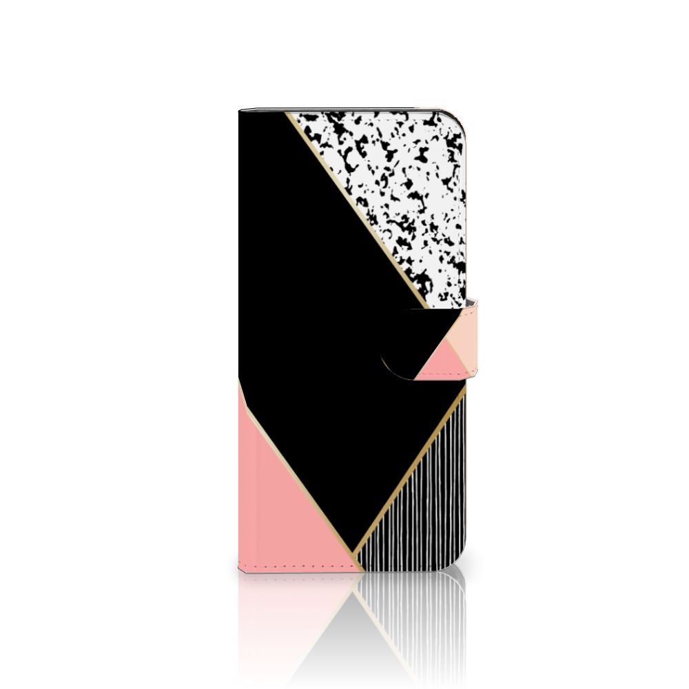OPPO A78 5G | A58 5G Book Case Zwart Roze Vormen met geometrisch design en ruimte voor 3 pasjes.