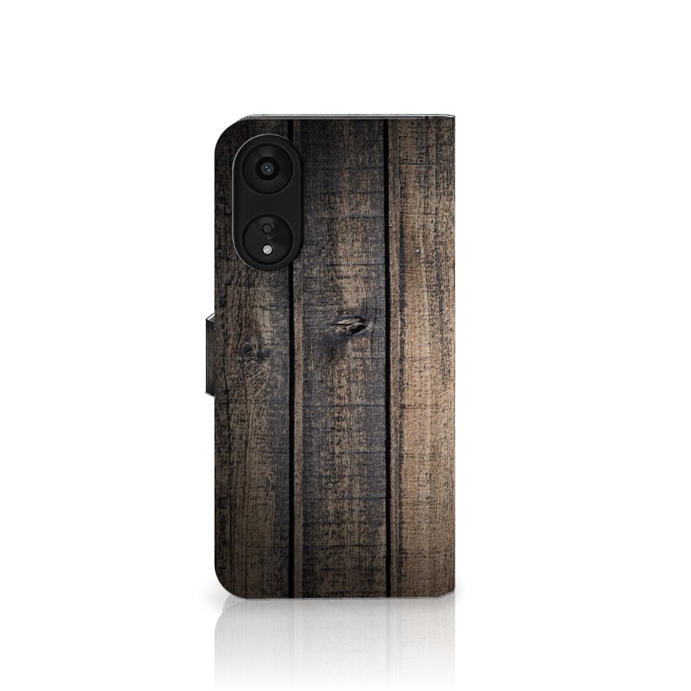 OPPO A78 5G | A58 5G Book Style Case Steigerhout houten design voorkant