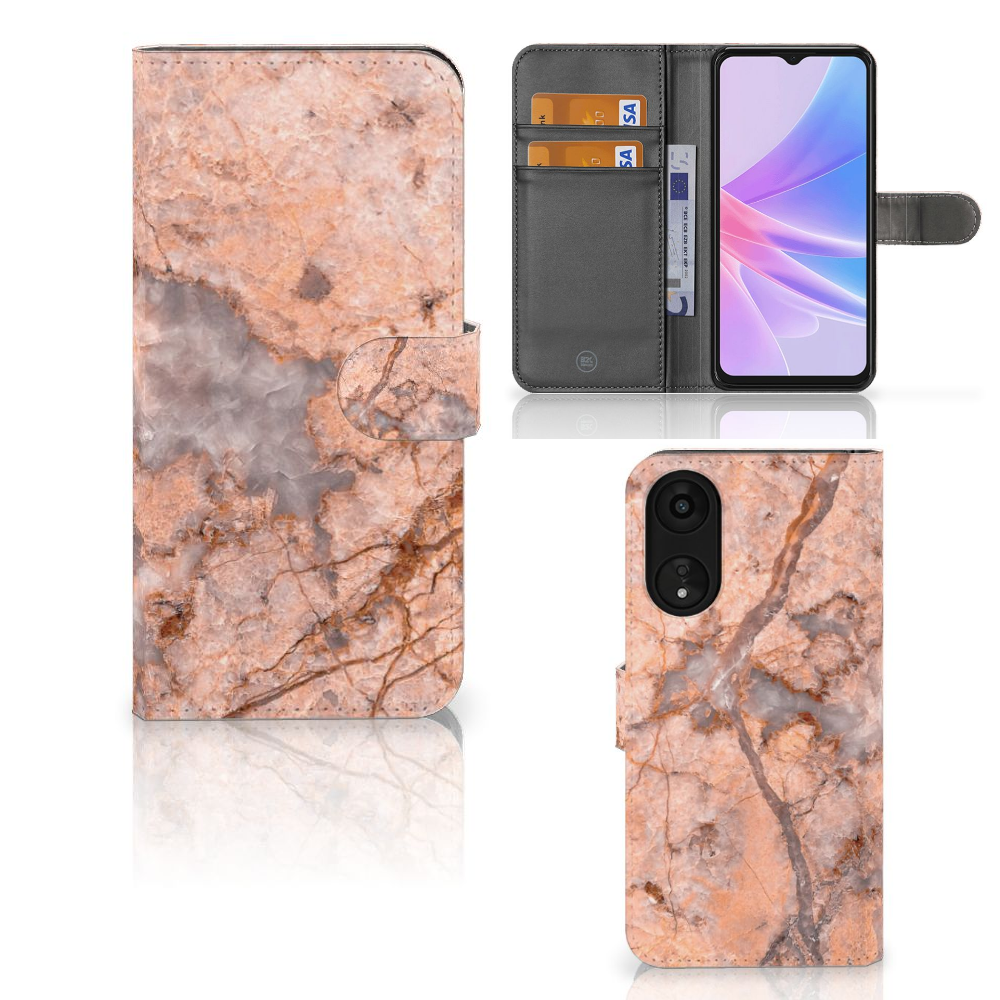 OPPO A78 5G | A58 5G Bookcase Marmer Oranje design marmer oranje aanzicht