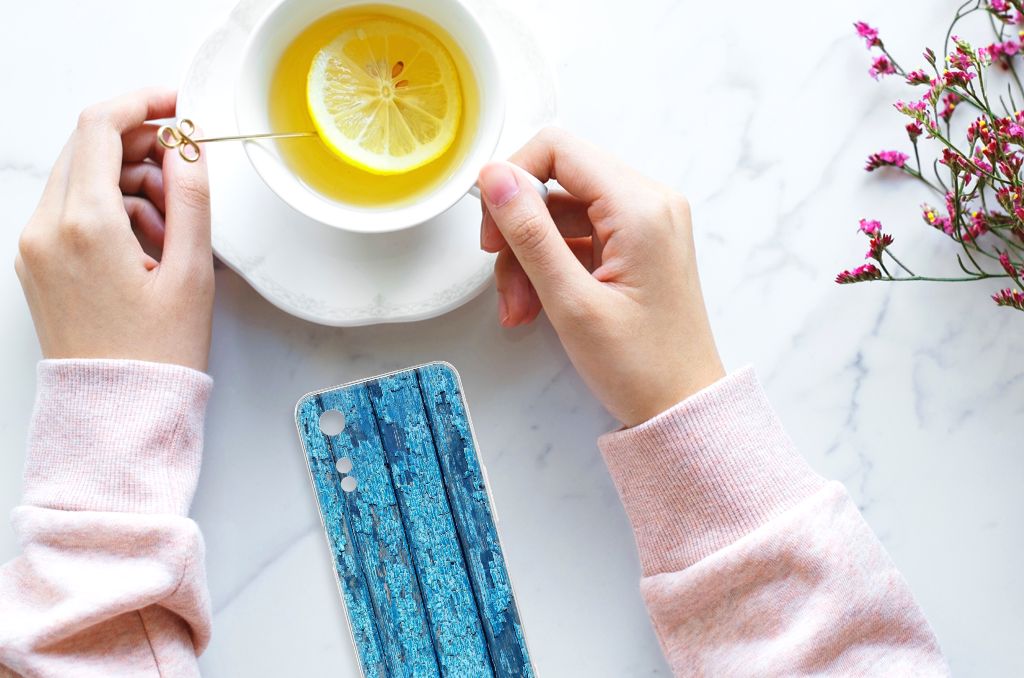 OPPO A78 5G | A58 5G Bumper Hoesje Wood Blue design blue wood view