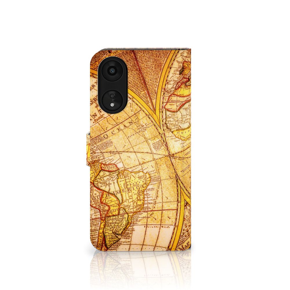 OPPO A78 5G | A58 5G Flip Cover Kompas wereldkaart design achterkant