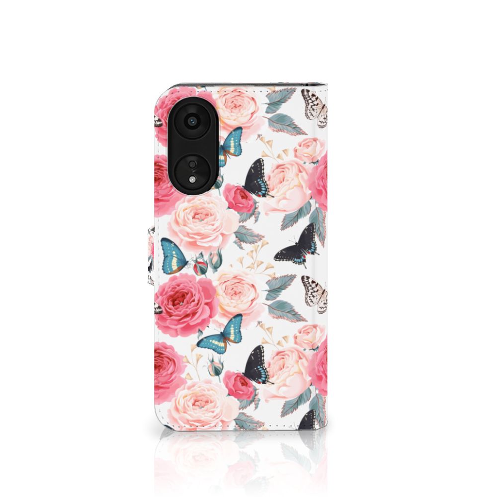 OPPO A78 5G | A58 5G Hoesje Butterfly Roses boekhoesje rozen vlinders voorkant