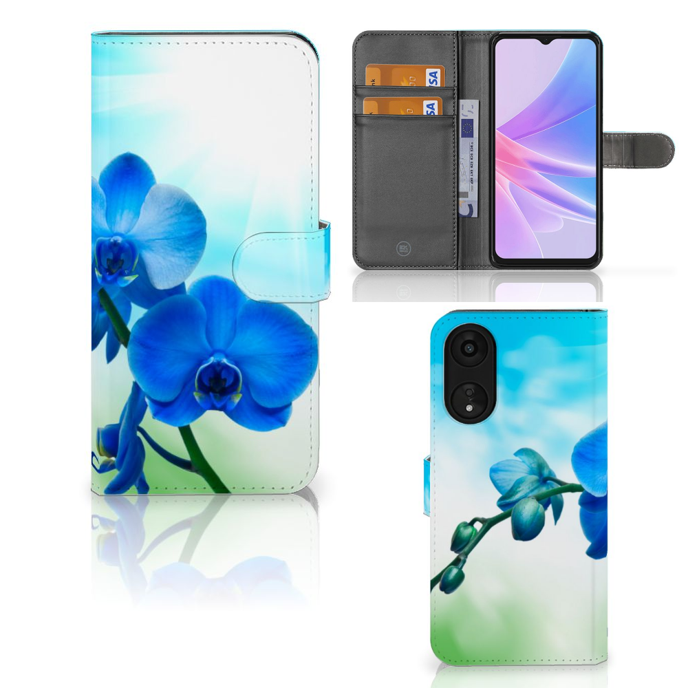 OPPO A78 5G | A58 5G Hoesje Orchidee Blauw hoesje orchidee blauw aanzicht