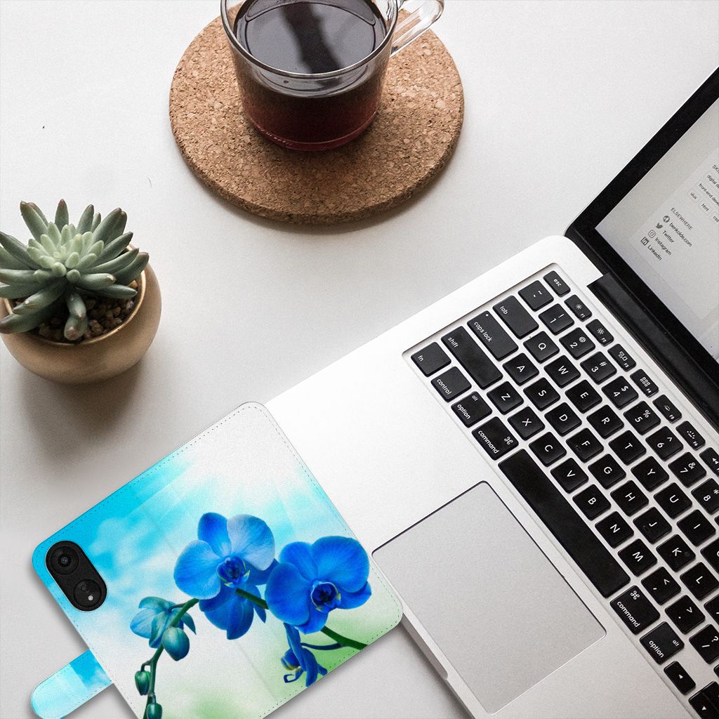 OPPO A78 5G | A58 5G Hoesje Orchidee Blauw telefoonhoesje design orchidee aanzicht