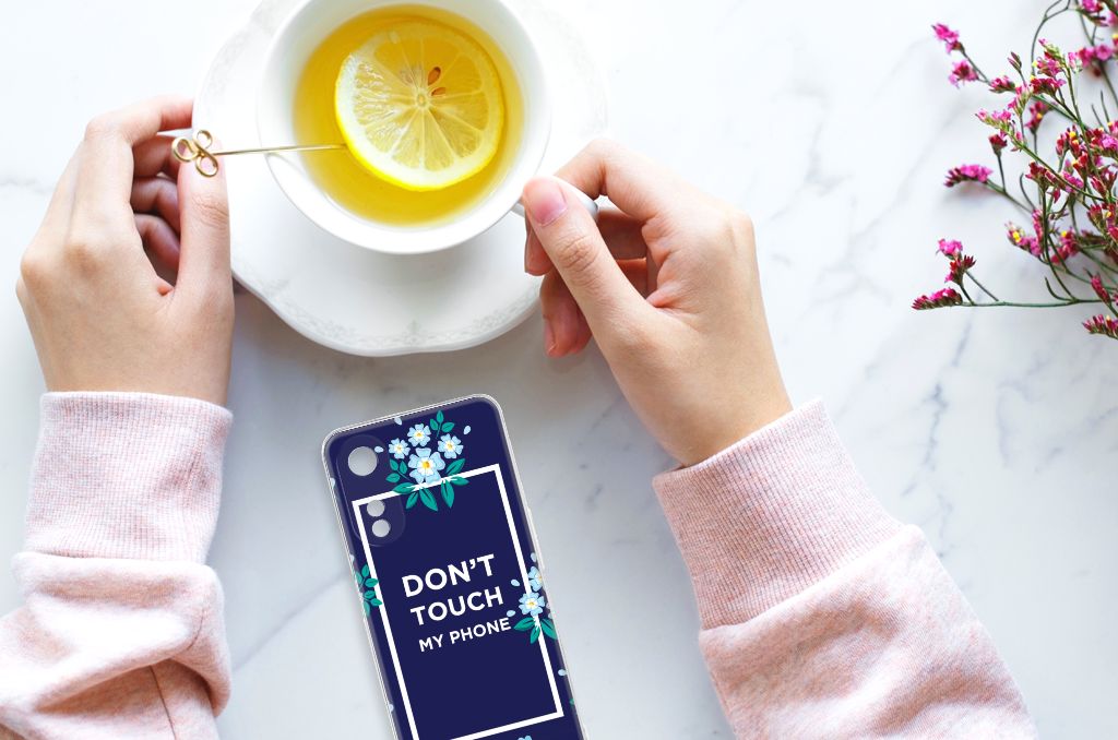 OPPO A78 5G | A58 5G Silicone-hoesje Flowers Blue DTMP design bloemen bovenaanzicht