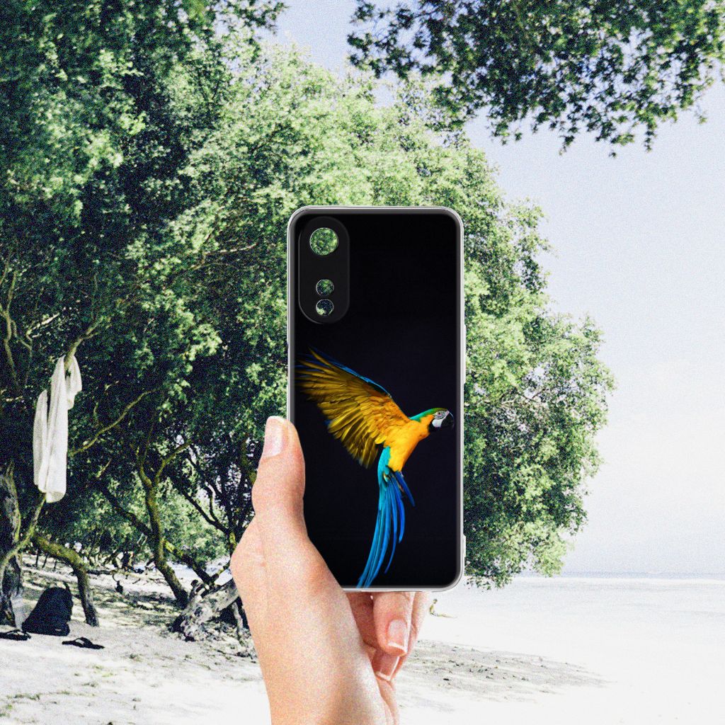 OPPO A78 5G | A58 5G TPU Hoesje Papegaai met kleurrijke papegaai print op zwart achtergrond 🌈.