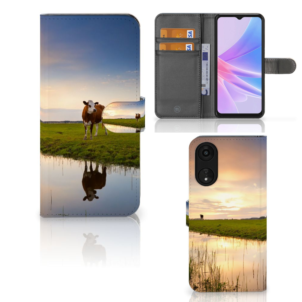 OPPO A78 5G | A58 5G Telefoonhoesje met Pasjes Koe koe weiland aanzicht