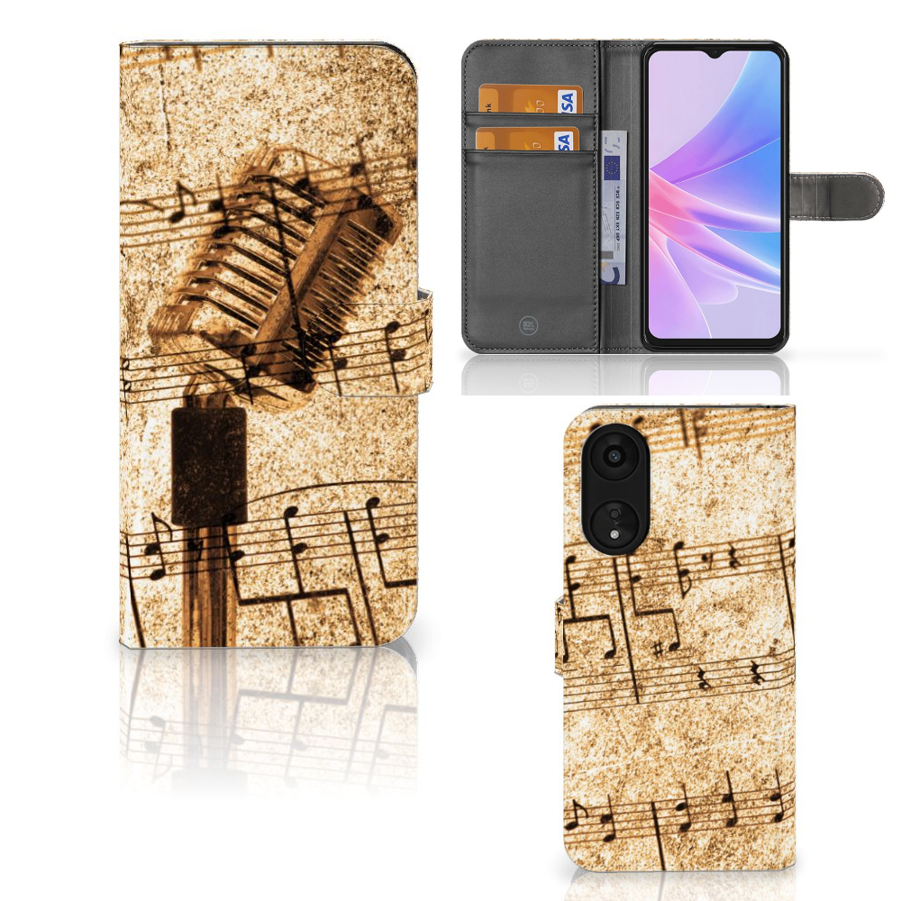 OPPO A78 5G A58 5G Telefoonhoesje met foto Bladmuziek bladmuziek microfoon design aanzicht