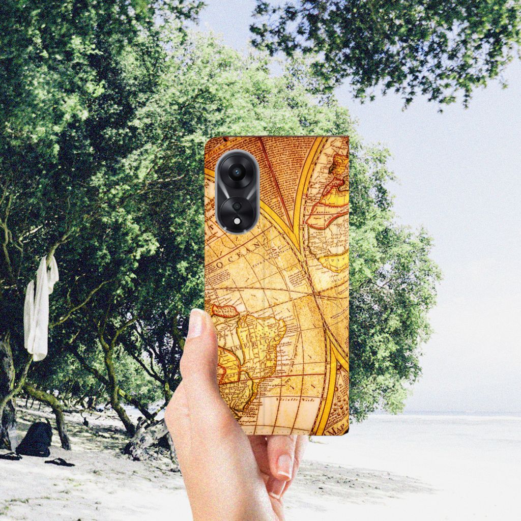 OPPO A78 | A58 5G Book Cover Kompas kaart ontwerp hand