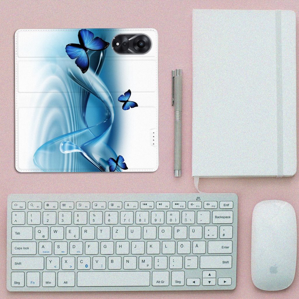OPPO A78 | A58 5G Hoesje maken Vlinders met blauwe vlinders, perfect cadeau voor gebruiksgemak en uitstraling.