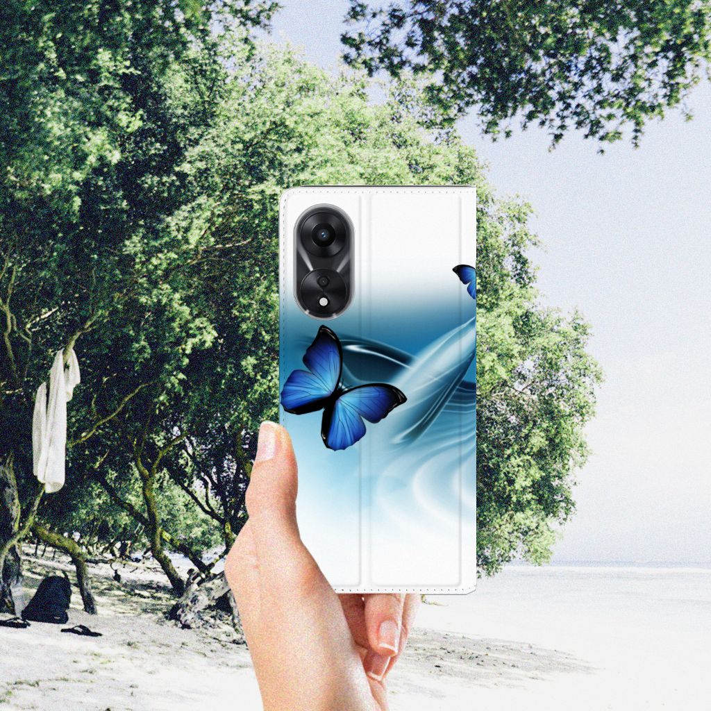 OPPO A78 | A58 5G Hoesje maken Vlinders met blauwe vlinders, perfect cadeau voor gebruiksgemak en uitstraling.