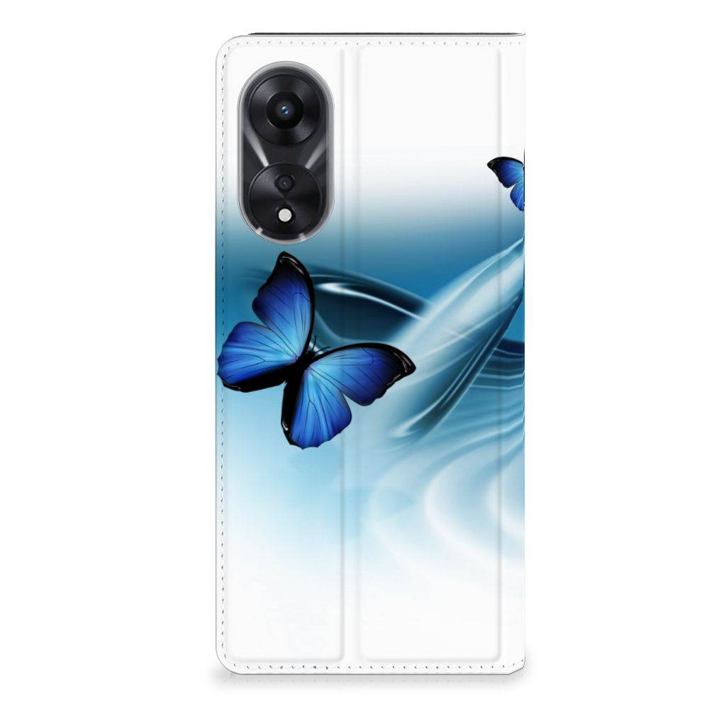 OPPO A78 | A58 5G Hoesje maken Vlinders met blauwe vlinders op een stijlvolle stand case, ideaal als cadeau 🎁.