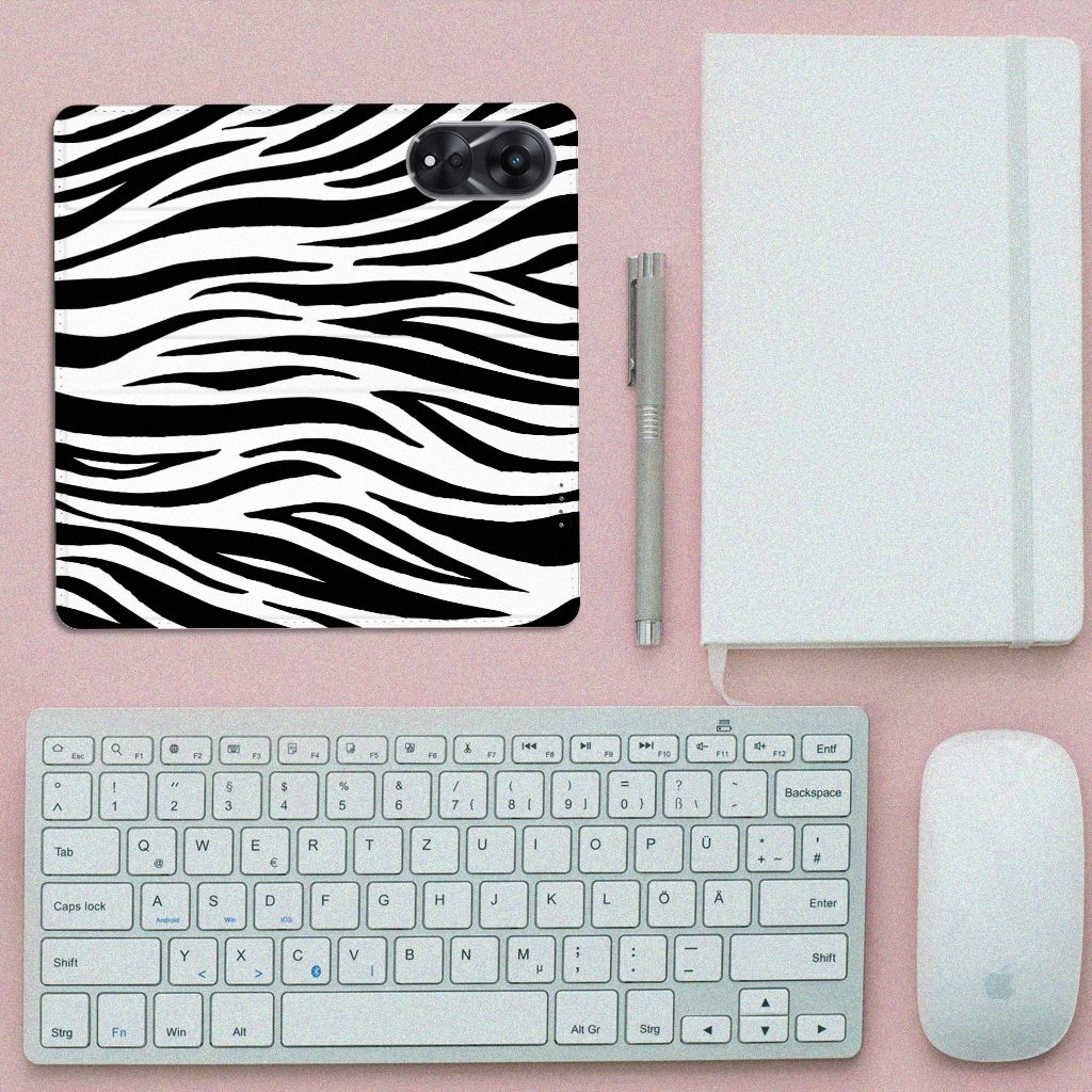 OPPO A78 | A58 5G Hoesje maken Zebra zwart wit design bovenaanzicht