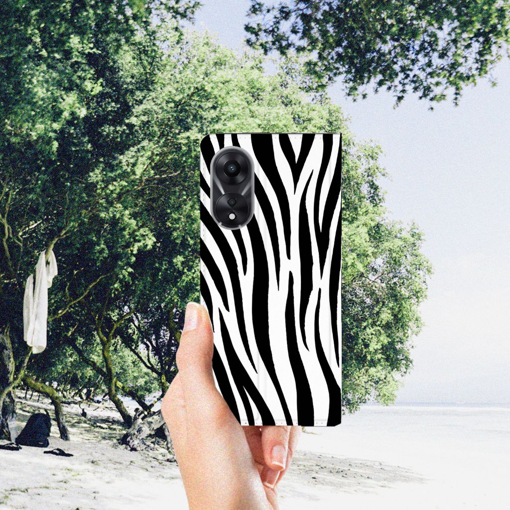 OPPO A78 A58 5G Hoesje maken Zebra telefoonhoesje zwart witte zebra strepen aanzicht