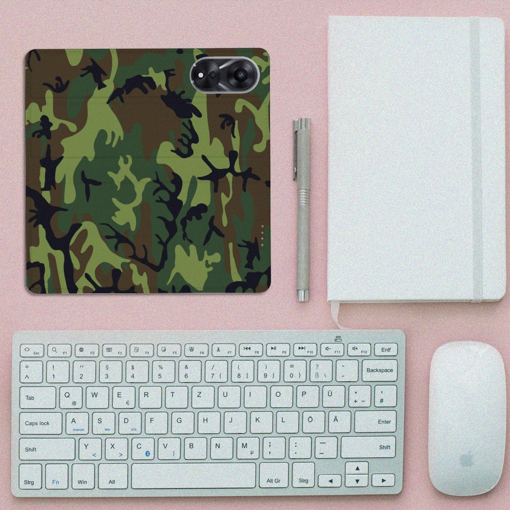 OPPO A78 | A58 5G Hoesje met Magneet Army Dark camouflage design bovenaanzicht