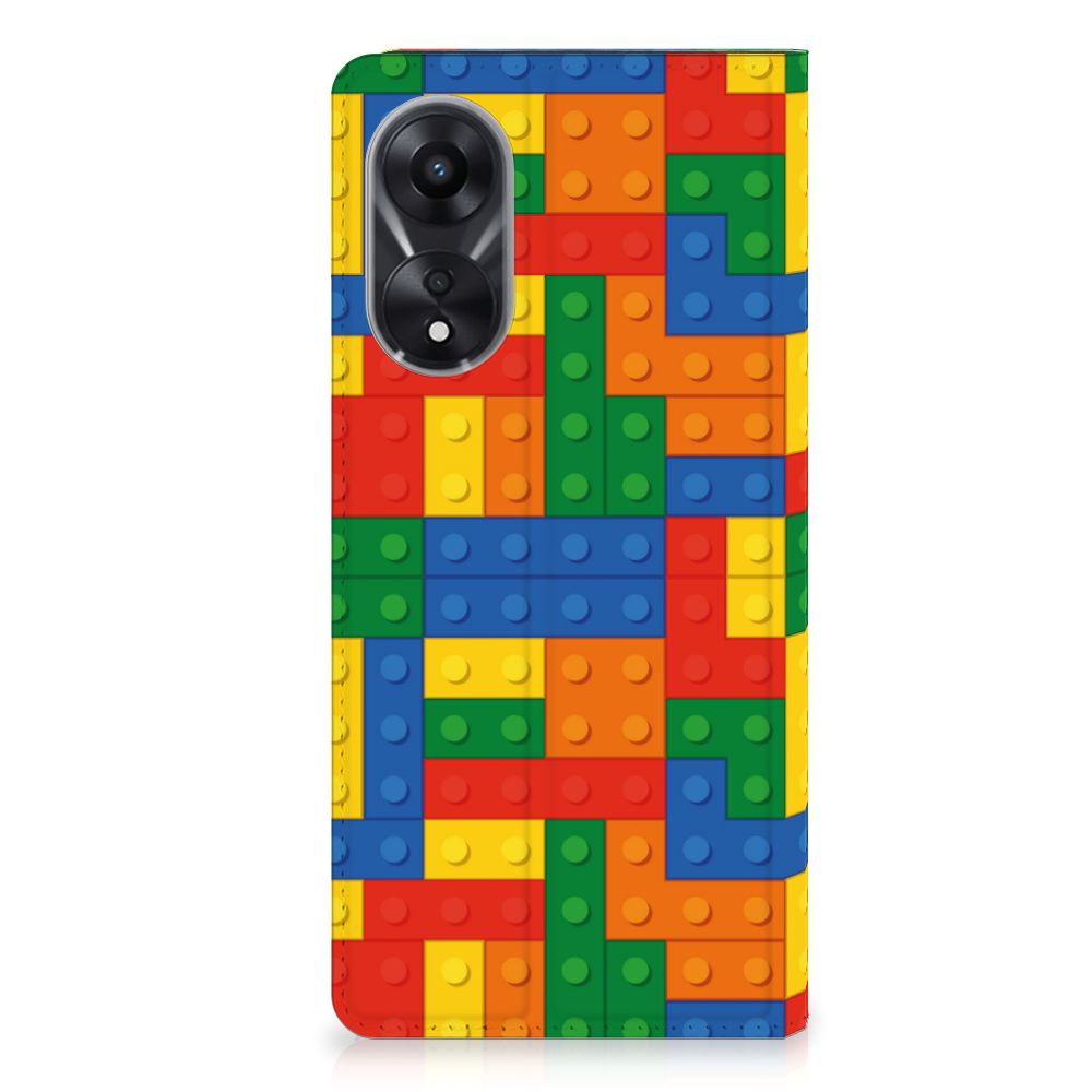 OPPO A78 | A58 5G Hoesje met Magneet Blokken in kleurrijk Lego design voor gebruiksgemak en bescherming.