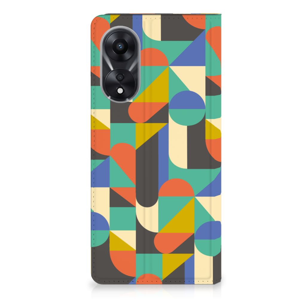 OPPO A78 | A58 5G Hoesje met Magneet Funky Retro design patroon aanzicht