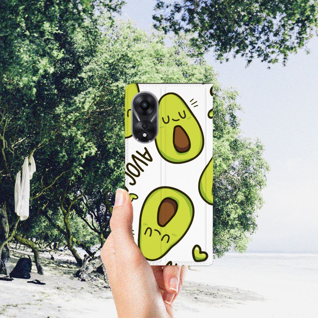 OPPO A78 | A58 5G Magnet Case Avocado Singing met schattige avocado's op een strand