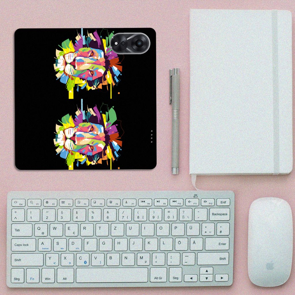 OPPO A78 | A58 5G Magnet Case Lion Color bovenaanzicht kleurrijk ontwerp