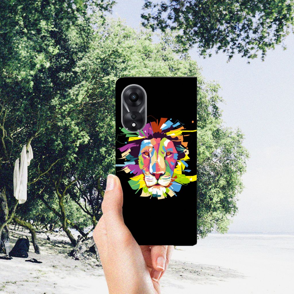 OPPO A78 | A58 5G Magnet Case Lion Color telefoonhoesje kleurrijk design aanzicht