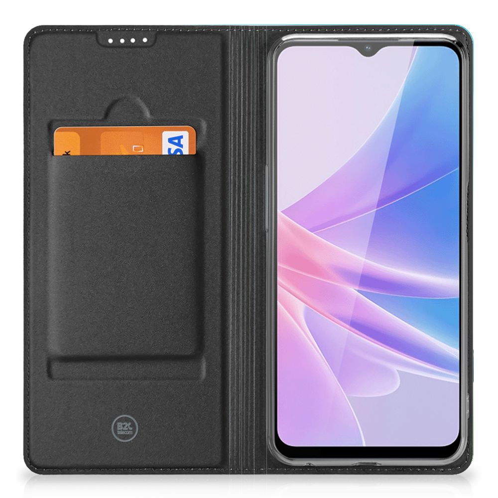 OPPO A78 | A58 5G Smart Cover Orchidee Blauw - Cadeau voor je Moeder met ruimte voor pasjes en elegante uitstraling.