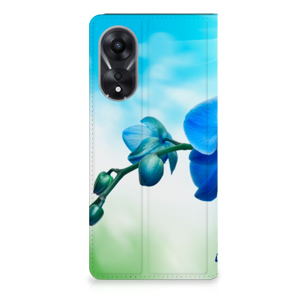 OPPO A78 | A58 5G Smart Cover Orchidee Blauw - Cadeau voor je Moeder met elegante orchidee design 🌸.