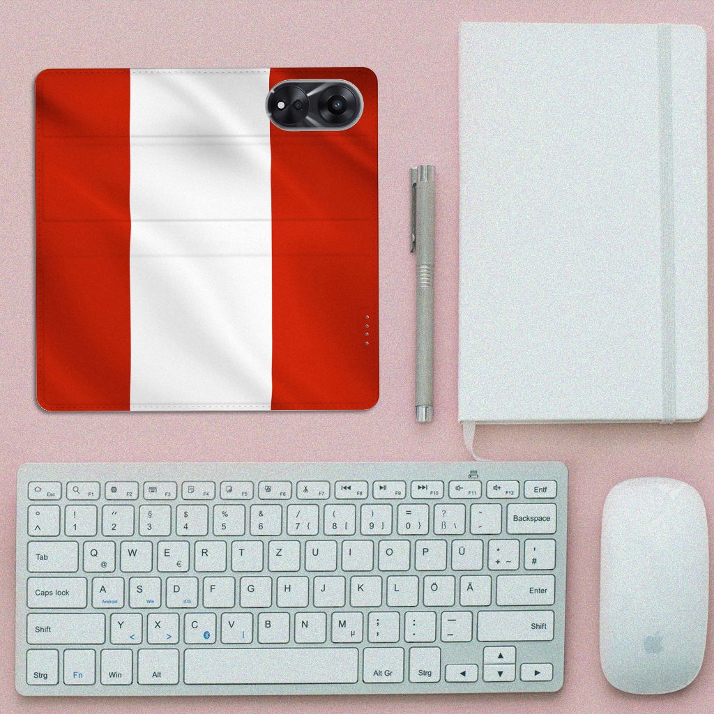 OPPO A78 | A58 5G Standcase Oostenrijk design vlag bovenaanzicht