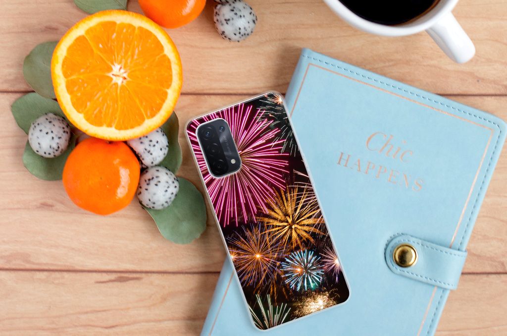 OPPO A93 5G Silicone Back Cover Vuurwerk siervuurwerk design voorzijde