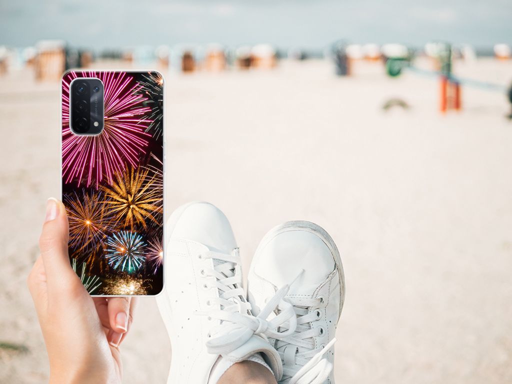 OPPO A93 5G Silicone Back Cover Vuurwerk vuurwerk print design hand strand