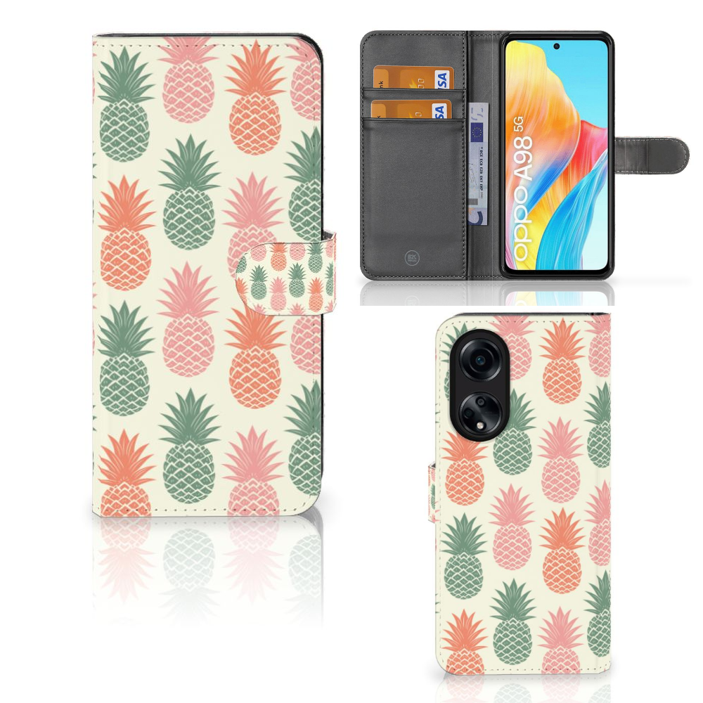 OPPO A98 5G Book Cover Ananas telefoonhoesje ananas design voorkant