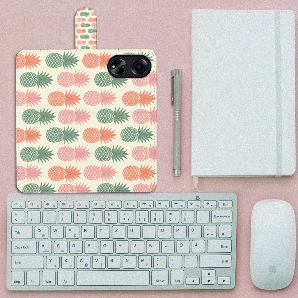 OPPO A98 5G Book Cover Ananas telefoonhoes ananas design bovenaanzicht