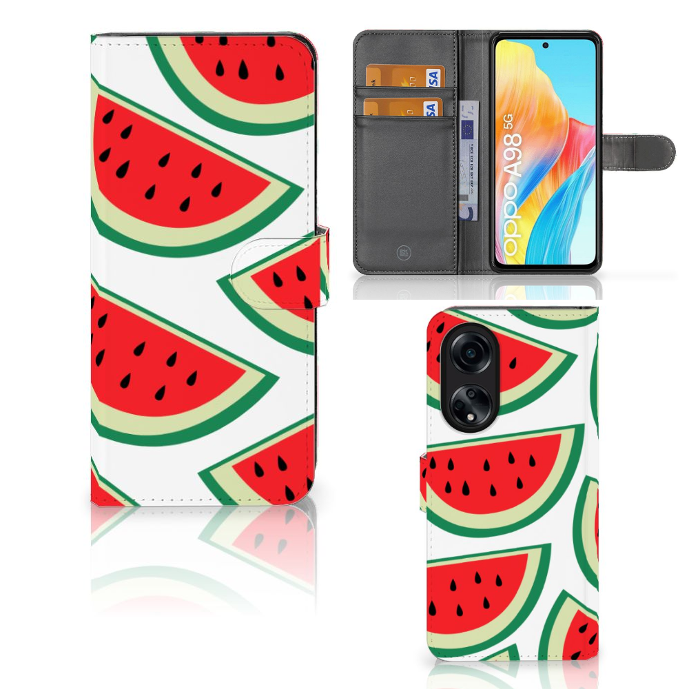 OPPO A98 5G Book Cover Watermelons boekhoesje watermeloenen design voorkant binnenkant