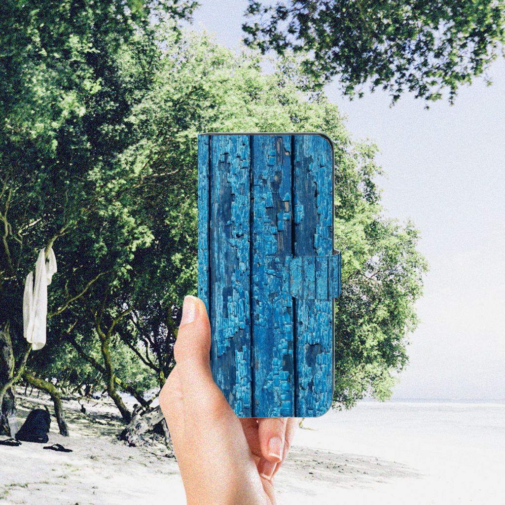 OPPO A98 5G Book Style Case Wood Blue boekhoesje hout blauw aanzicht