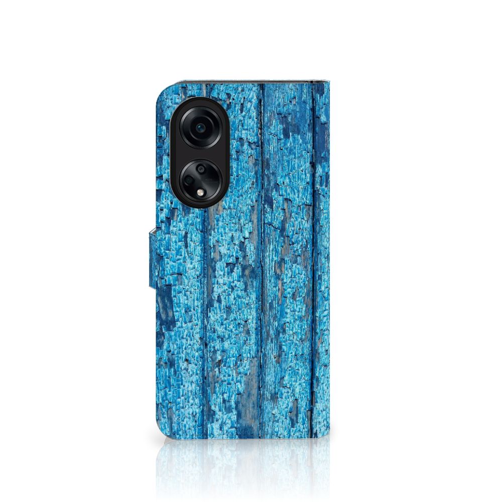 OPPO A98 5G Book Style Case Wood Blue book stijl blauw hout aanzicht