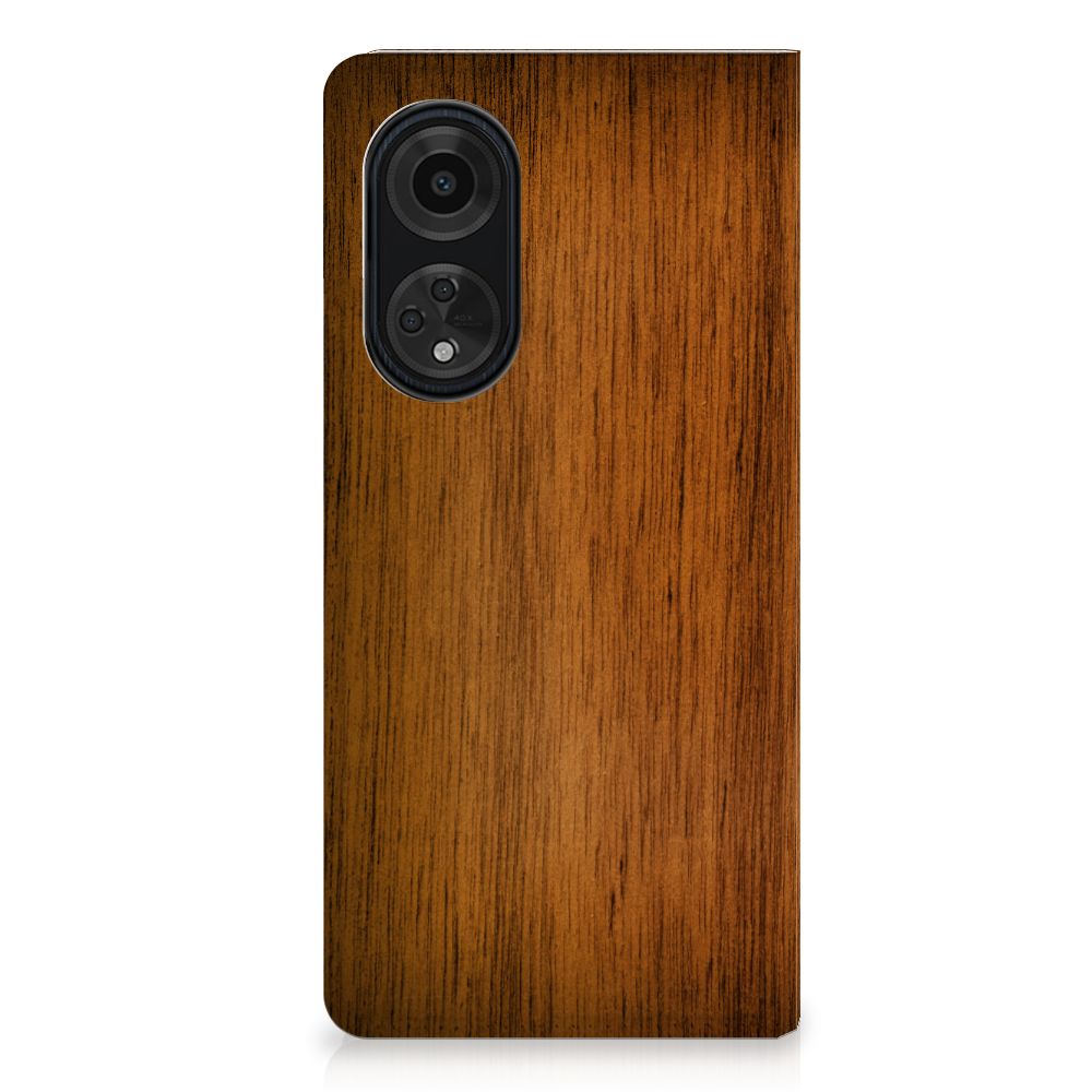 OPPO A98 5G Book Wallet Case Donker Hout hoesje donker hout aanzicht